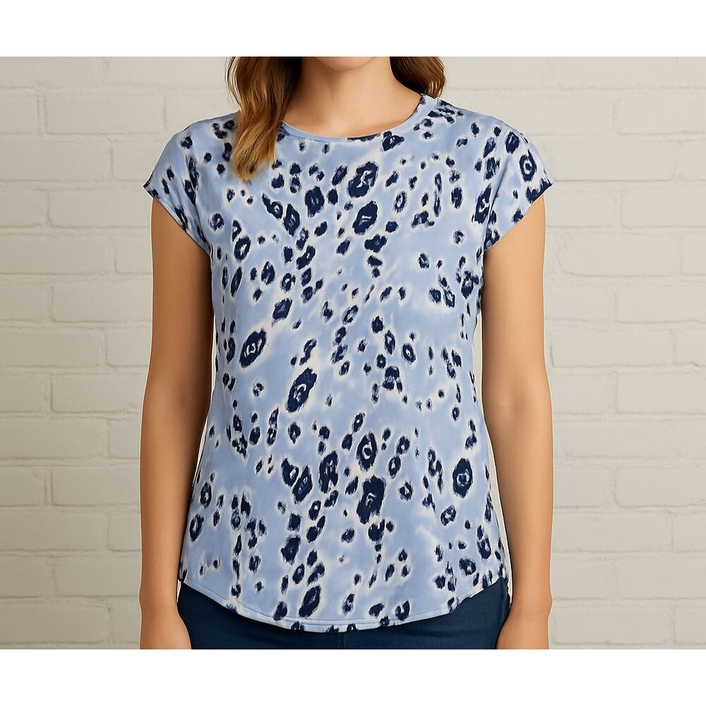 Blue‎ Sol Women’s Animal Print Blouse Size S Short Sleeve Stretchy Top